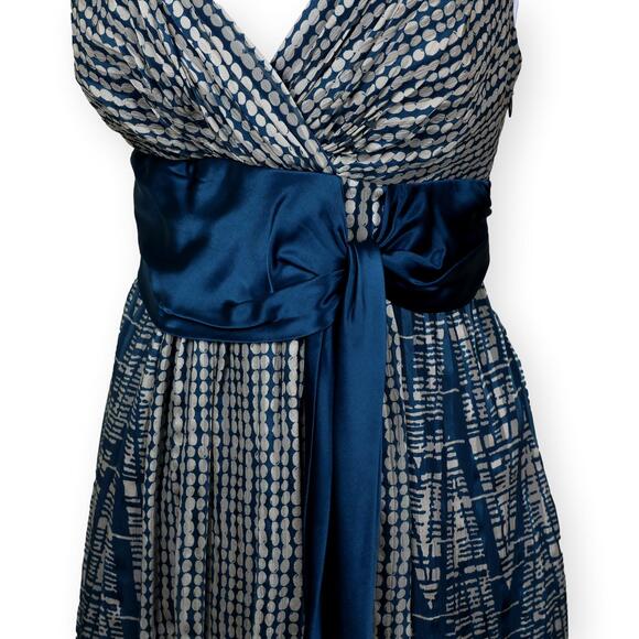 BCBGMaxazria Blue Cream Silk A-line Sundress M - Picture 5 of 11
